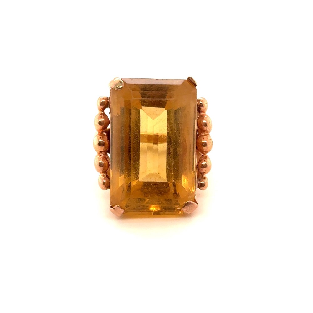 Vintage 14k Gold Emerald Cut Citrine Cocktail Ring Finger Fit‎ Hinged Shank 18g